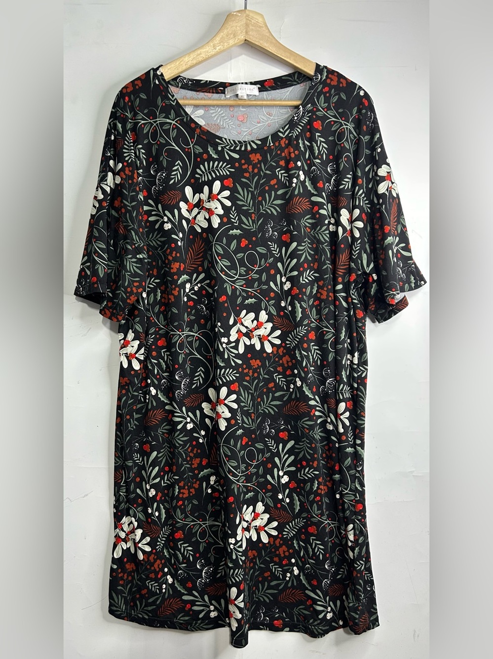 iCollection Black Leaf Print Mumu Nightgown XL